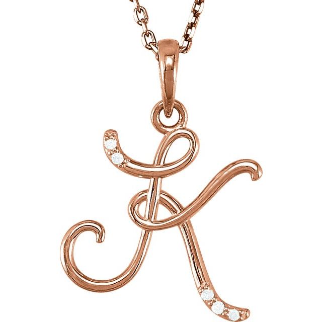 14K Rose Gold .025 CTW Natural Diamond Initial K Necklace
