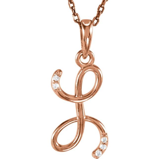14K Rose Gold Initial L Necklace with .02 CTW Natural Diamonds