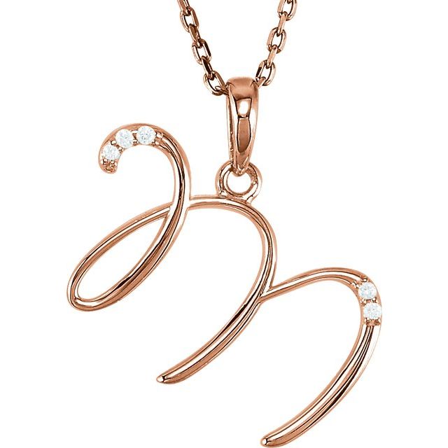 14K Rose Gold .025 CTW Natural Diamond Initial M Necklace - 18 Inch