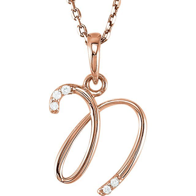 14K Rose Gold .025 CTW Natural Diamond Initial N Necklace - 18"