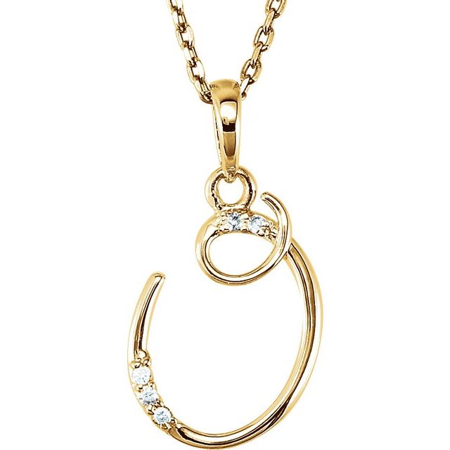14K Yellow Gold .025 CTW Natural Diamond Initial O 18" Necklace