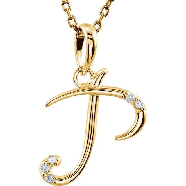 14K Yellow Gold Initial P Necklace with Natural Diamonds - 18" - Part No. 85557:60057:P