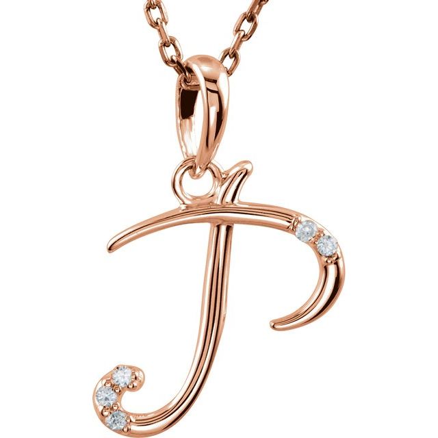14K Rose Gold .025 CTW Natural Diamond Initial P 18" Necklace