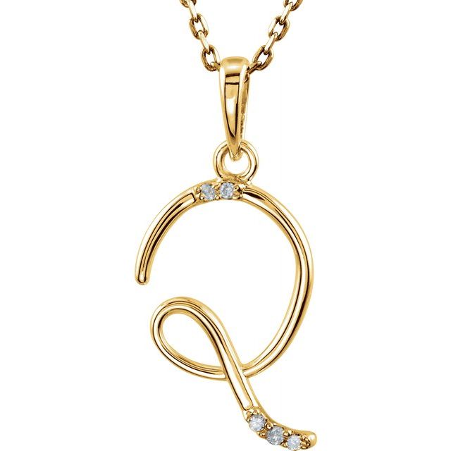 14K Yellow Gold .025 CTW Natural Diamond Initial Q 18" Necklace