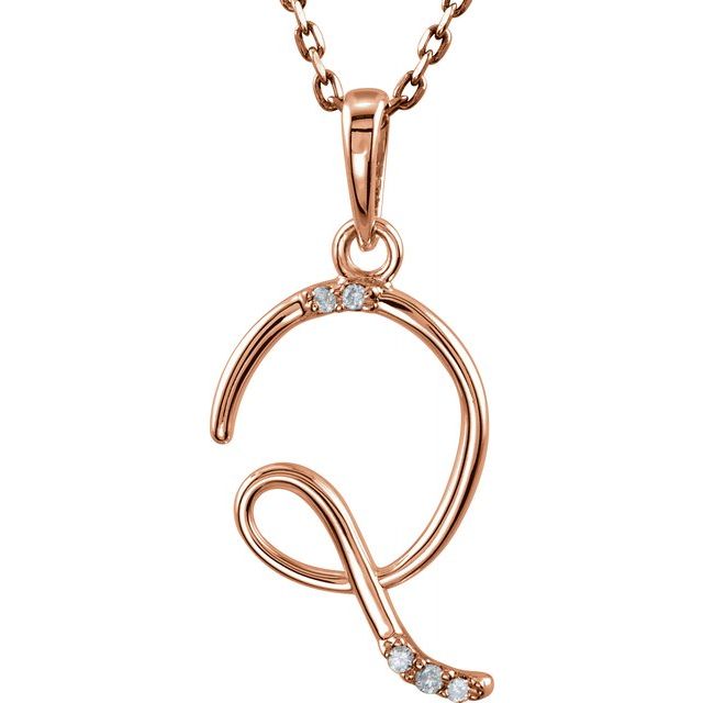 14K Rose Gold .025 CTW Natural Diamond Initial Q 18" Necklace