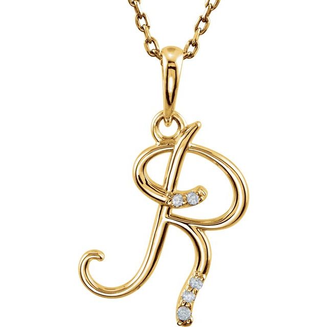 14K Yellow Gold .025 CTW Natural Diamond Initial R 18" Necklace