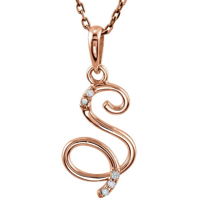 14K Rose Gold .02 CTW Natural Diamond Initial S 18" Necklace