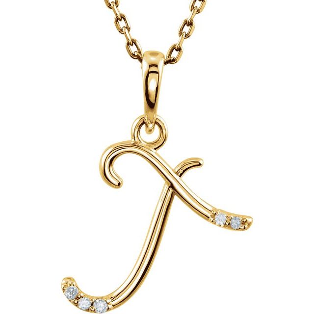 14K Yellow Gold .025 CTW Natural Diamond Initial T Necklace - 18"