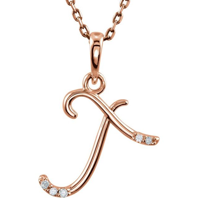14K Rose Gold .025 CTW Natural Diamond Initial T Necklace - 18 Inch