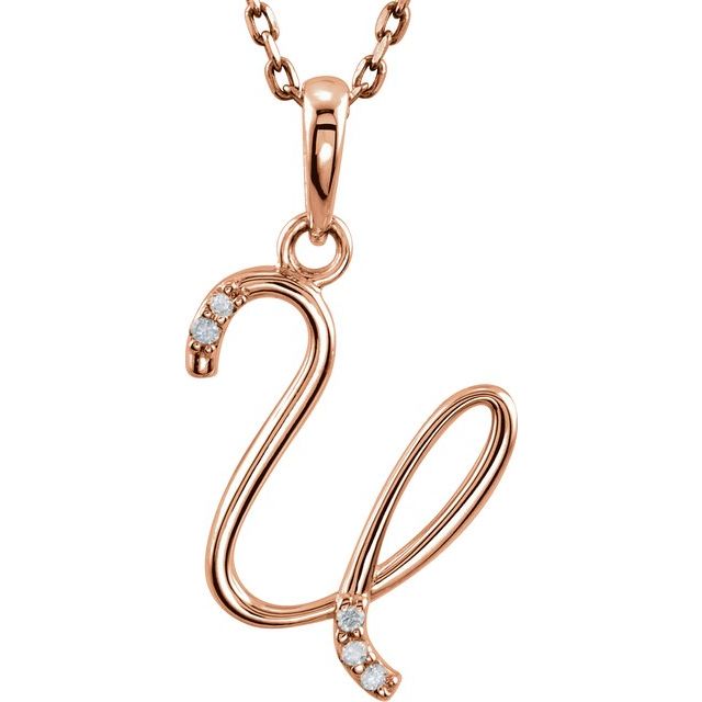 14K Rose Gold .025 CTW Natural Diamond Initial U Necklace - 18" by [Brand Name]
