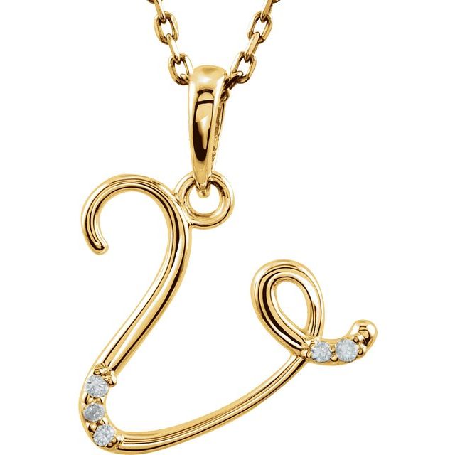 14K Yellow Gold .025 CTW Natural Diamond Initial V Necklace - 18" by Brand Name