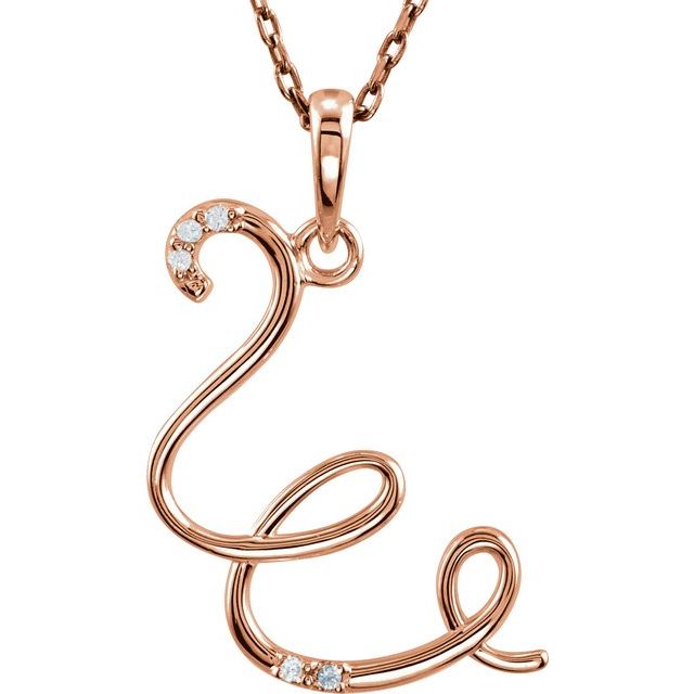 14K Rose Gold .025 CTW Natural Diamond Initial W Necklace - 18"