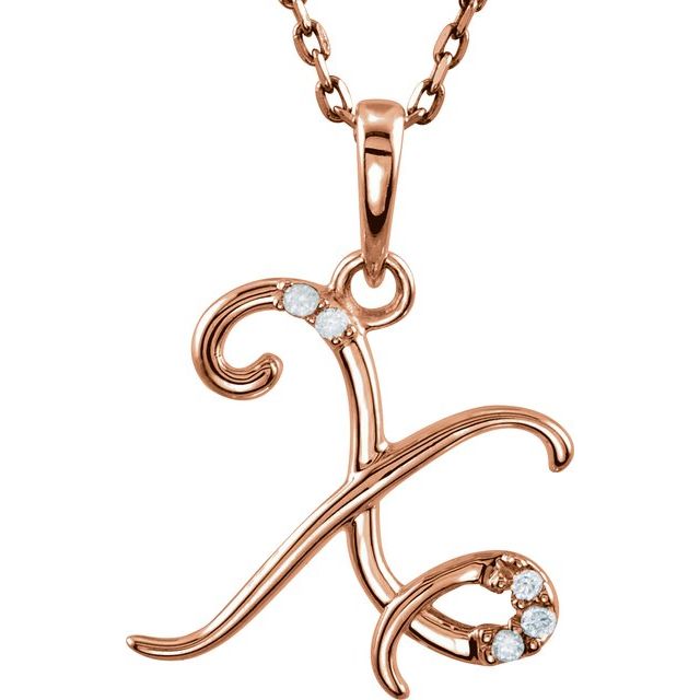 14K Rose Gold .025 CTW Natural Diamond Initial X Necklace - 18 Inch