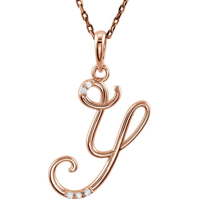 14K Rose Gold Initial Y Necklace with Natural Diamonds - .02 CTW