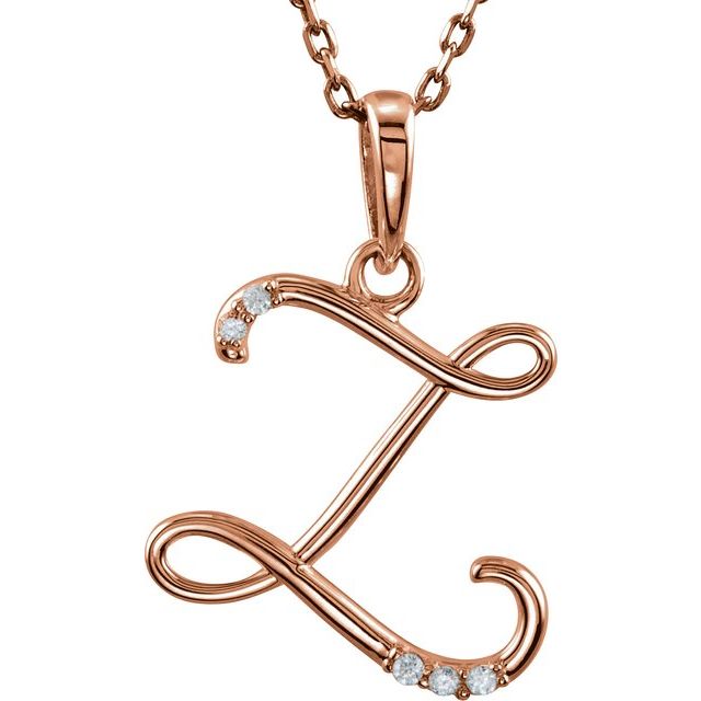 14K Rose Gold Initial Z Necklace with Natural Diamonds - 18"