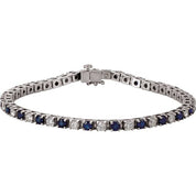 14K White Lab-Grown Blue Sapphire & 2 3/8 CTW Natural Diamond Line 7" Bracelet
