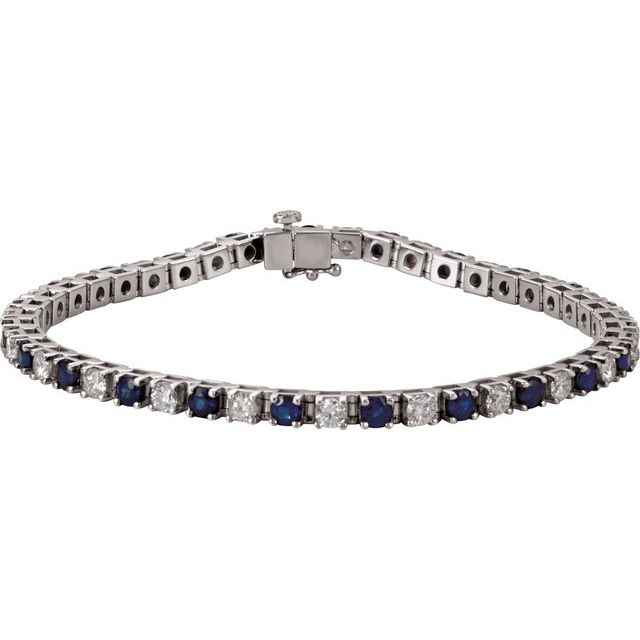 14K White Lab-Grown Blue Sapphire & 2 3/8 CTW Natural Diamond Line 7" Bracelet