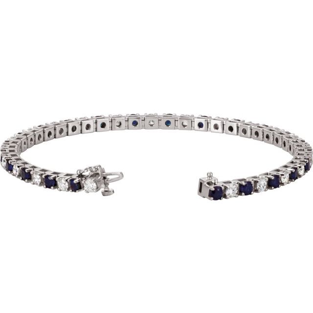 14K White Lab-Grown Blue Sapphire & 2 3/8 CTW Natural Diamond Line 7" Bracelet