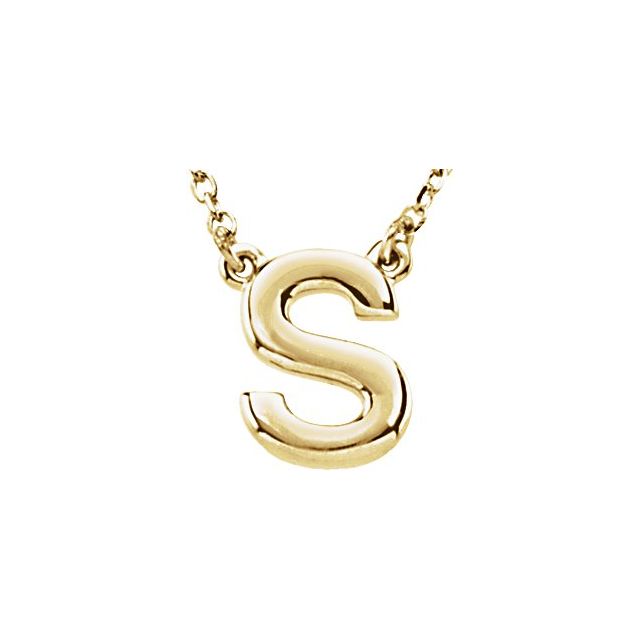14K Gold Block Font Initial Necklace 16" in Rose Yellow & White