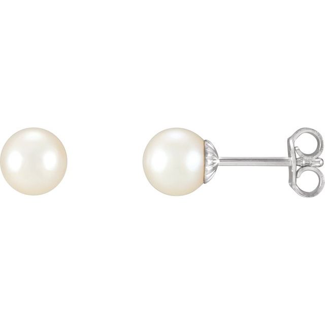 Sterling Silver 7-7.5 mm Cultured White Freshwater Pearl Earrings