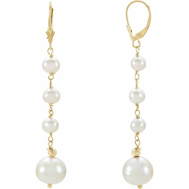 14K Yellow Cultured White Freshwater Pearl Earrings