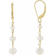 14K Yellow Cultured White Freshwater Pearl Earrings