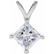 14K White 3/8 CT Natural Diamond Solitaire Pendant