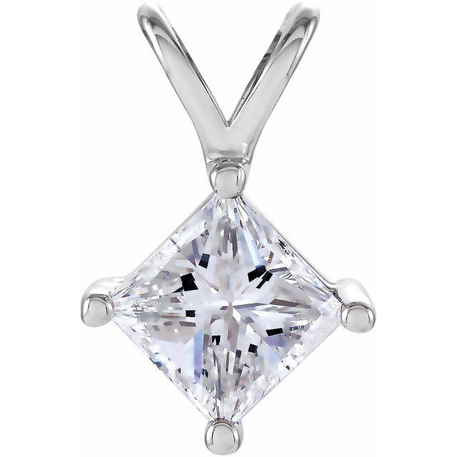 14K White 3/8 CT Natural Diamond Solitaire Pendant