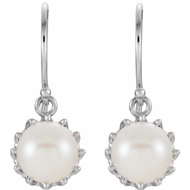 14K White Cultured White Freshwater Pearl Crown Earrings