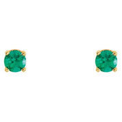 14K Yellow Imitation Emerald Youth Earrings