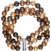Sterling Silver Cultured Chocolate Freshwater Pearl 3-Strand 7 1/4" Bracelet
