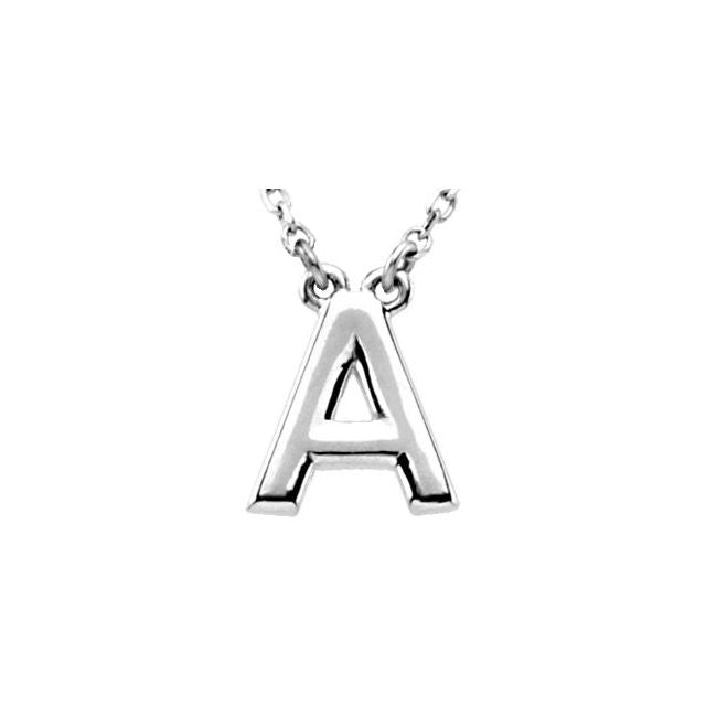 14K Gold Block Font Initial Necklace 16" in Rose Yellow & White
