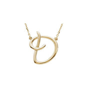 14K Yellow Script Initial D 16" Necklace