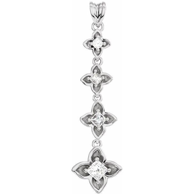 18K White  1/2 CTW Natural Diamond Journey Floral Pendant