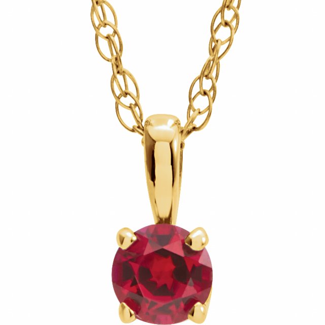 14K Yellow 3 mm Lab-Grown Ruby Youth Solitaire Necklace - Motek Jewelry