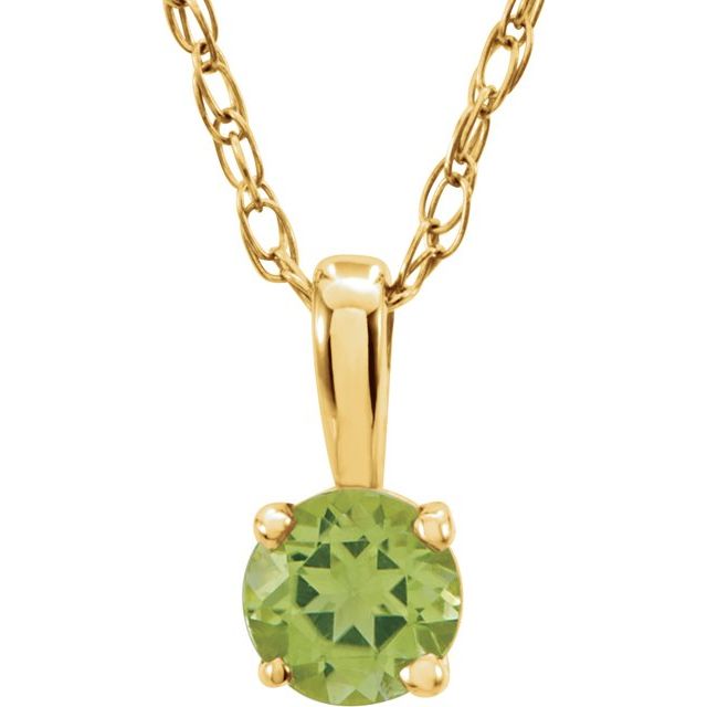 14K Yellow 3 mm Imitation Peridot Youth Solitaire 14" Necklace
