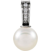 14K White Cultured White Freshwater Pearl & .03 CTW Natural Diamond Pendant
