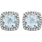 Sterling Silver Natural Aquamarine & .015 CTW Natural Diamond Earrings