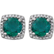 Sterling Silver Lab-Grown Emerald & .015 CTW Natural Diamond Earrings