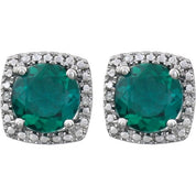 Sterling Silver Lab-Grown Emerald & .015 CTW Natural Diamond Earrings