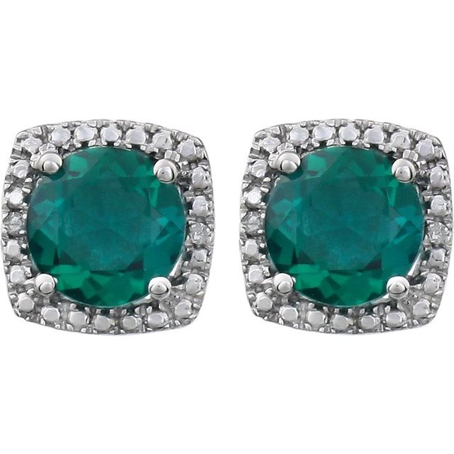 Sterling Silver Lab-Grown Emerald & .015 CTW Natural Diamond Earrings