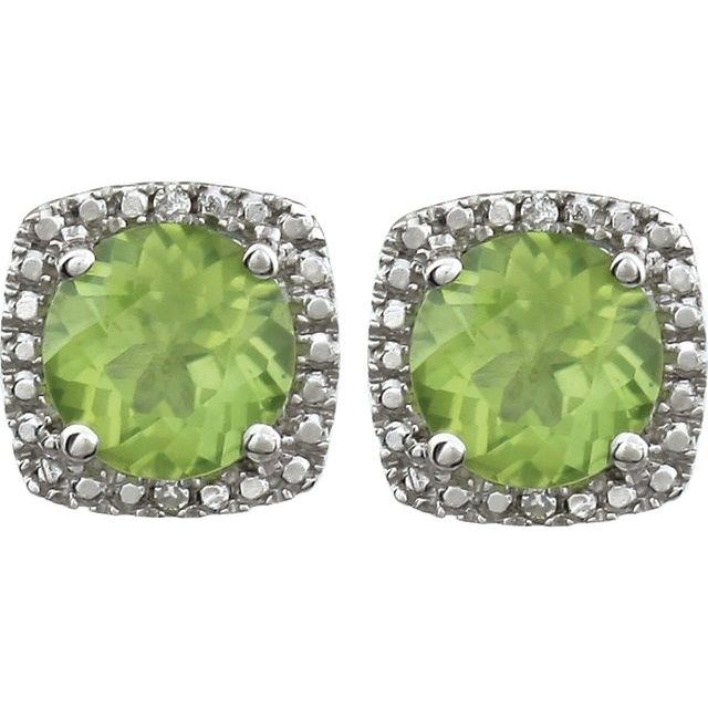 Sterling Silver Natural Peridot & .015 CTW Natural Diamond Earrings