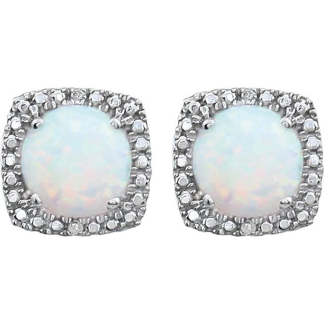 Sterling Silver Lab-Grown Opal & .015 CTW Natural Diamond Earrings