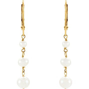 14K Yellow Cultured White Freshwater Pearl Earrings