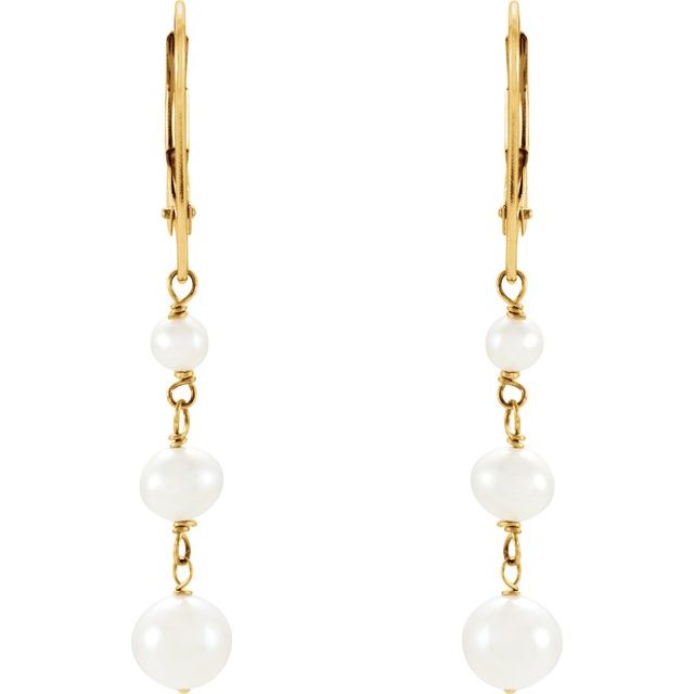 14K Yellow Cultured White Freshwater Pearl Earrings