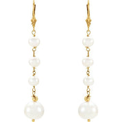 14K Yellow Cultured White Freshwater Pearl Earrings