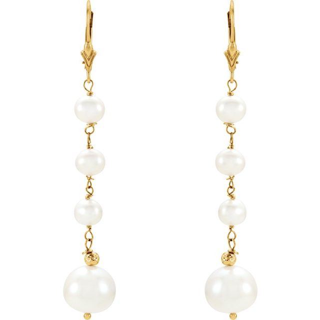 14K Yellow Cultured White Freshwater Pearl Earrings