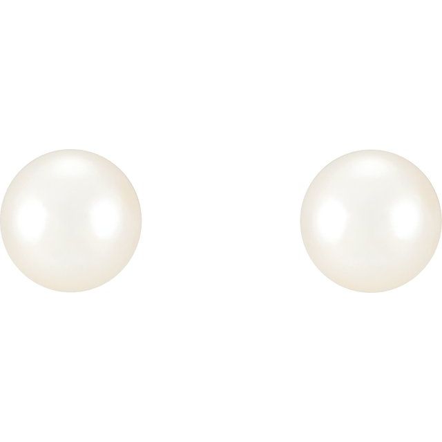 Sterling Silver 6-6.5 mm Cultured White Freshwater Pearl Earrings