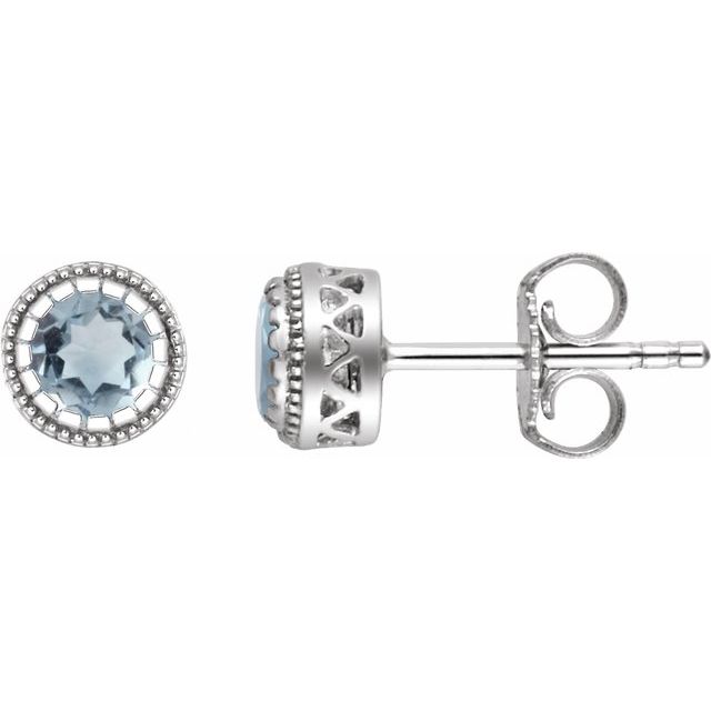 14K White Natural Aquamarine Stud Earrings - Stylish Birthstone Jewelry