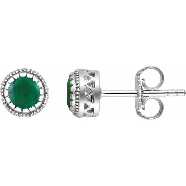 14K White Natural Emerald Stud Earrings - Stunning Birthstone Jewelry